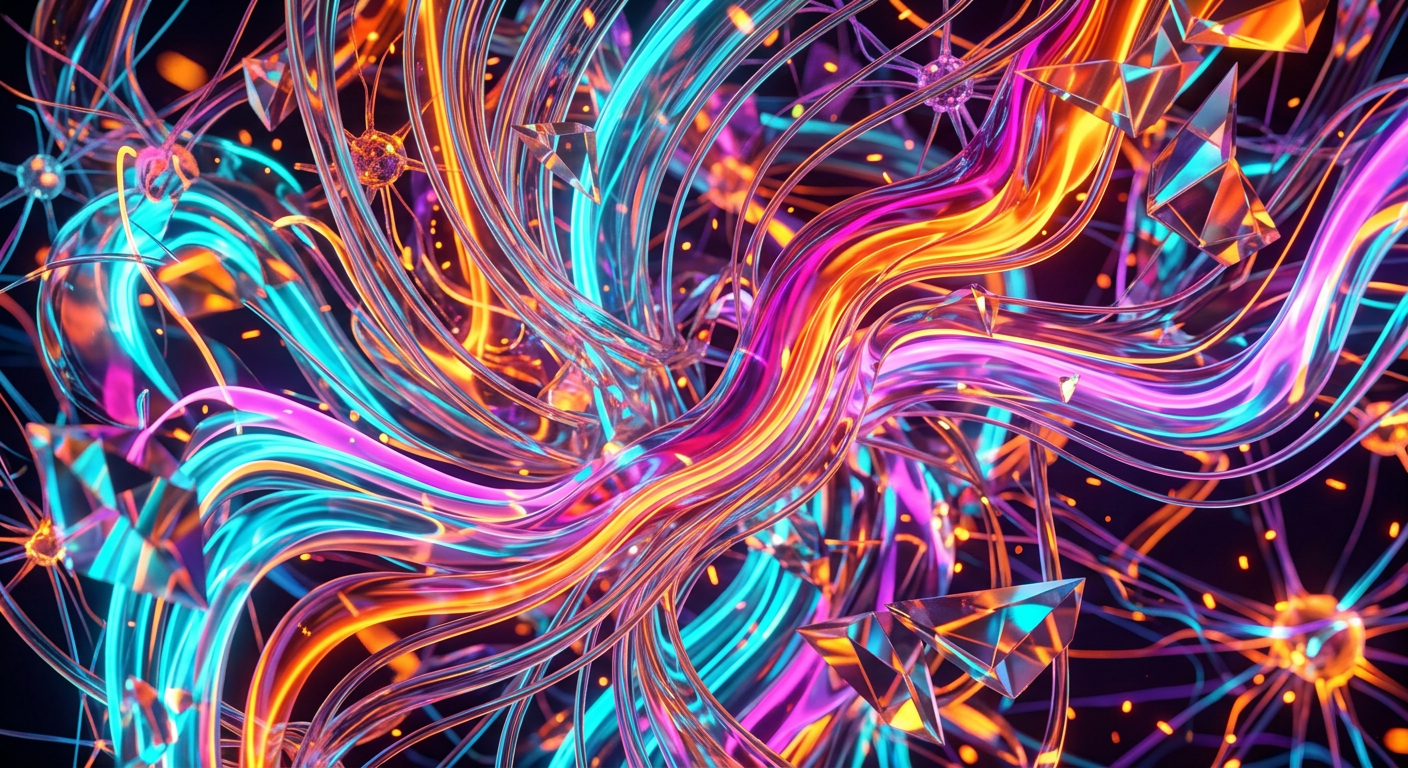 Tangled neon fibers and glowing neural nodes visually represent LLM context overload.